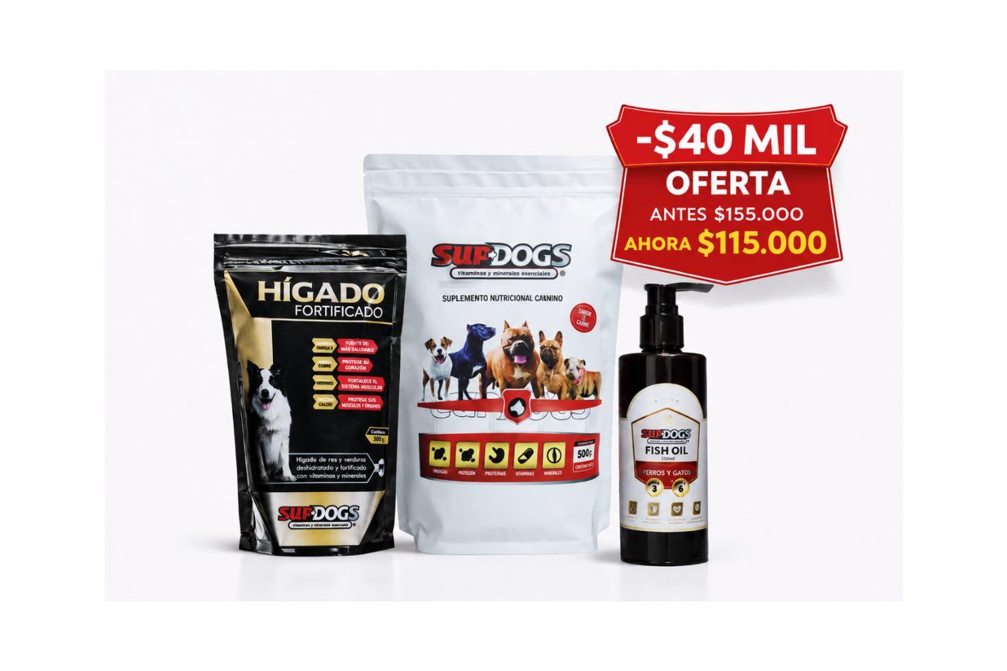 Combo Supdogs 500 gramos + Hígado fortificado + Fish oil