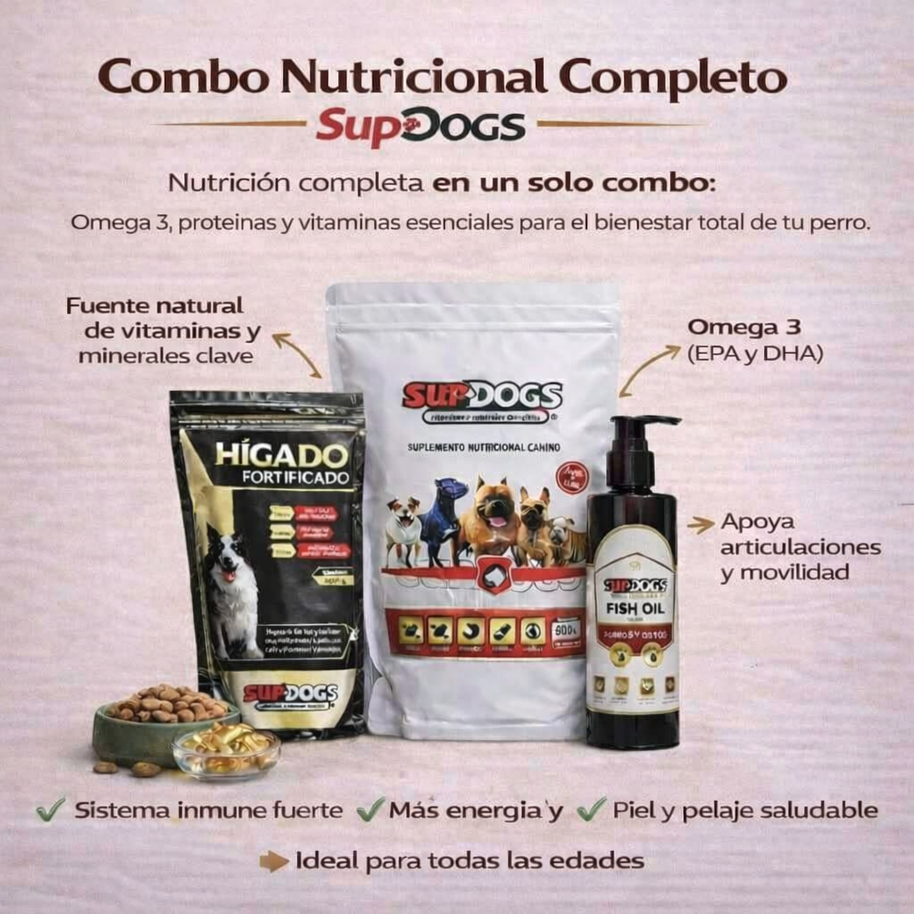 Combo Supdogs 500 gramos + Hígado fortificado + Fish oil
